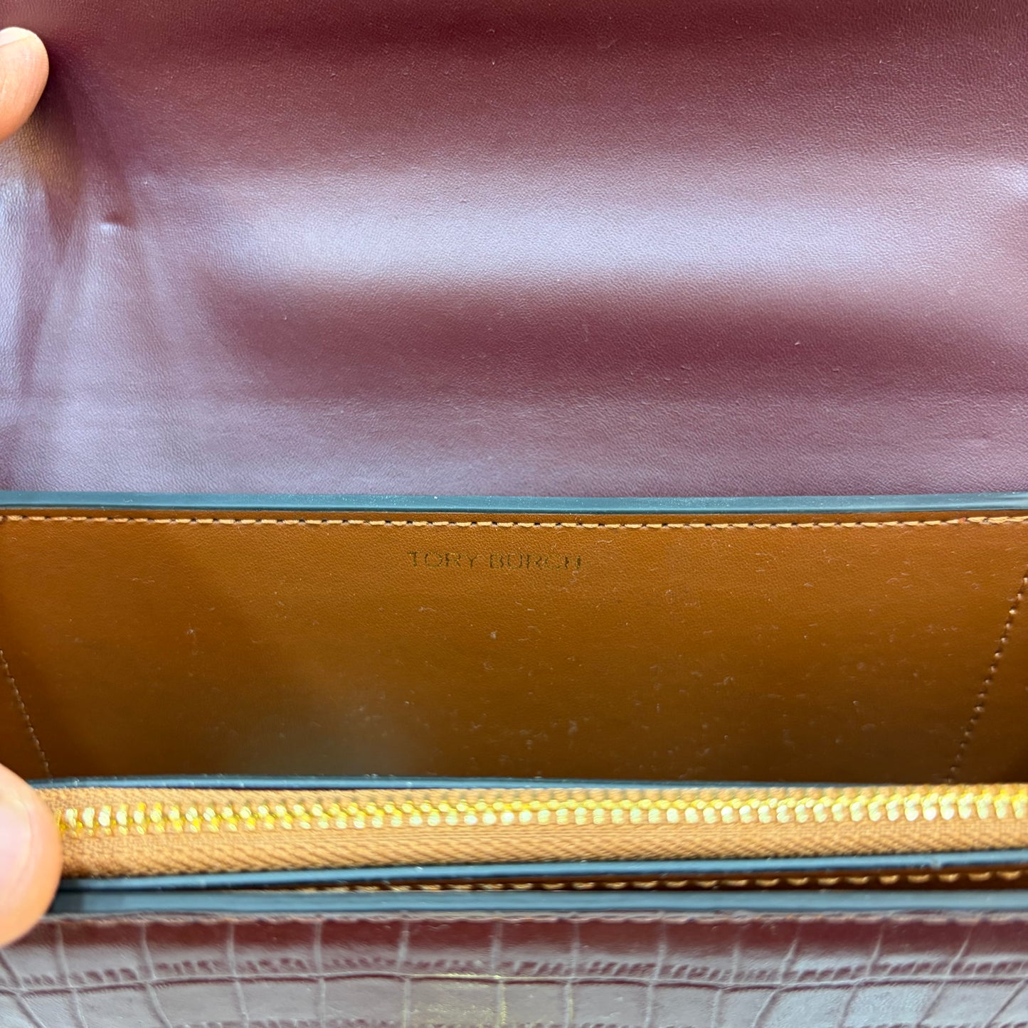 TB Eleanor Medium Croc Embossed Bag - Wine