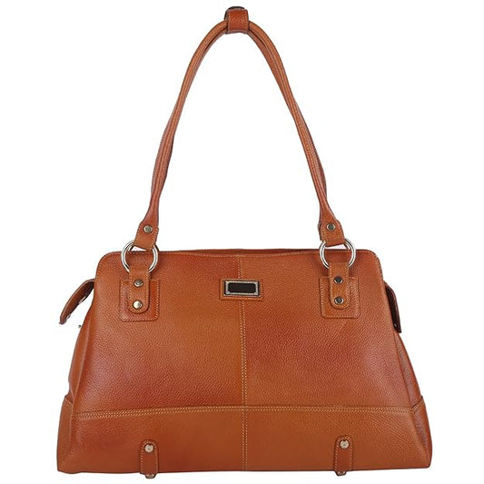 Green Hide Azari Pure Leather Ladies Shoulder Side Bag – Large Tan Classic Tote Handbag