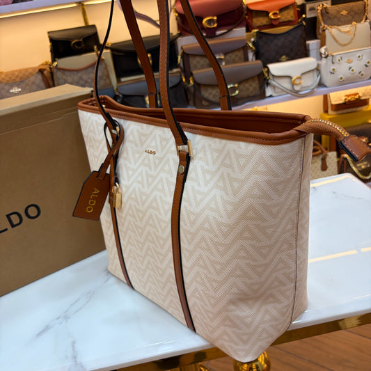 Ald Large Tote Bag - White Tan Colour