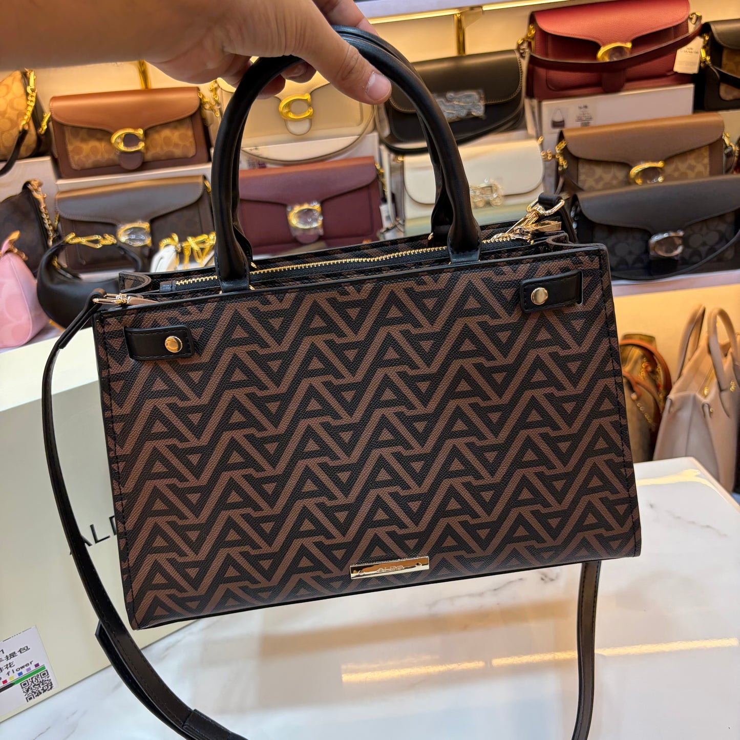 ALD Geometric Monogram Satchel - Black