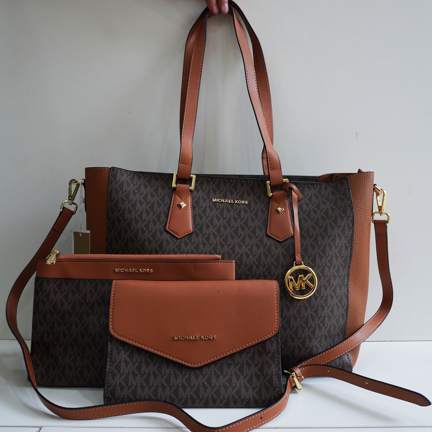 MK777 - 3 in 1 Tote Set - Brown