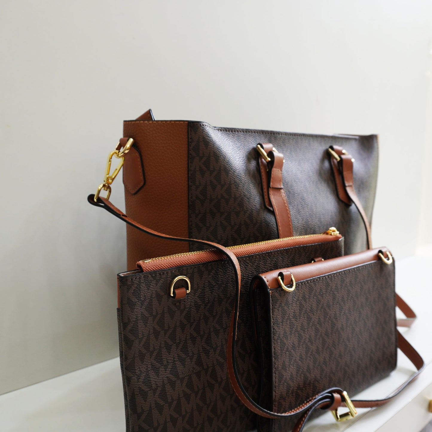 MK777 - 3 in 1 Tote Set - Brown