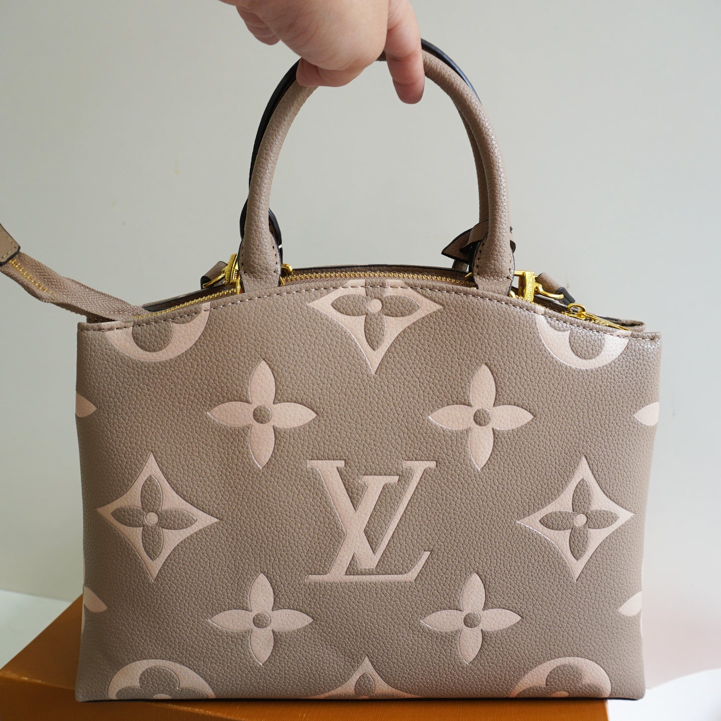LV41 Taupe Monogram-Embossed Top Handle Bag
