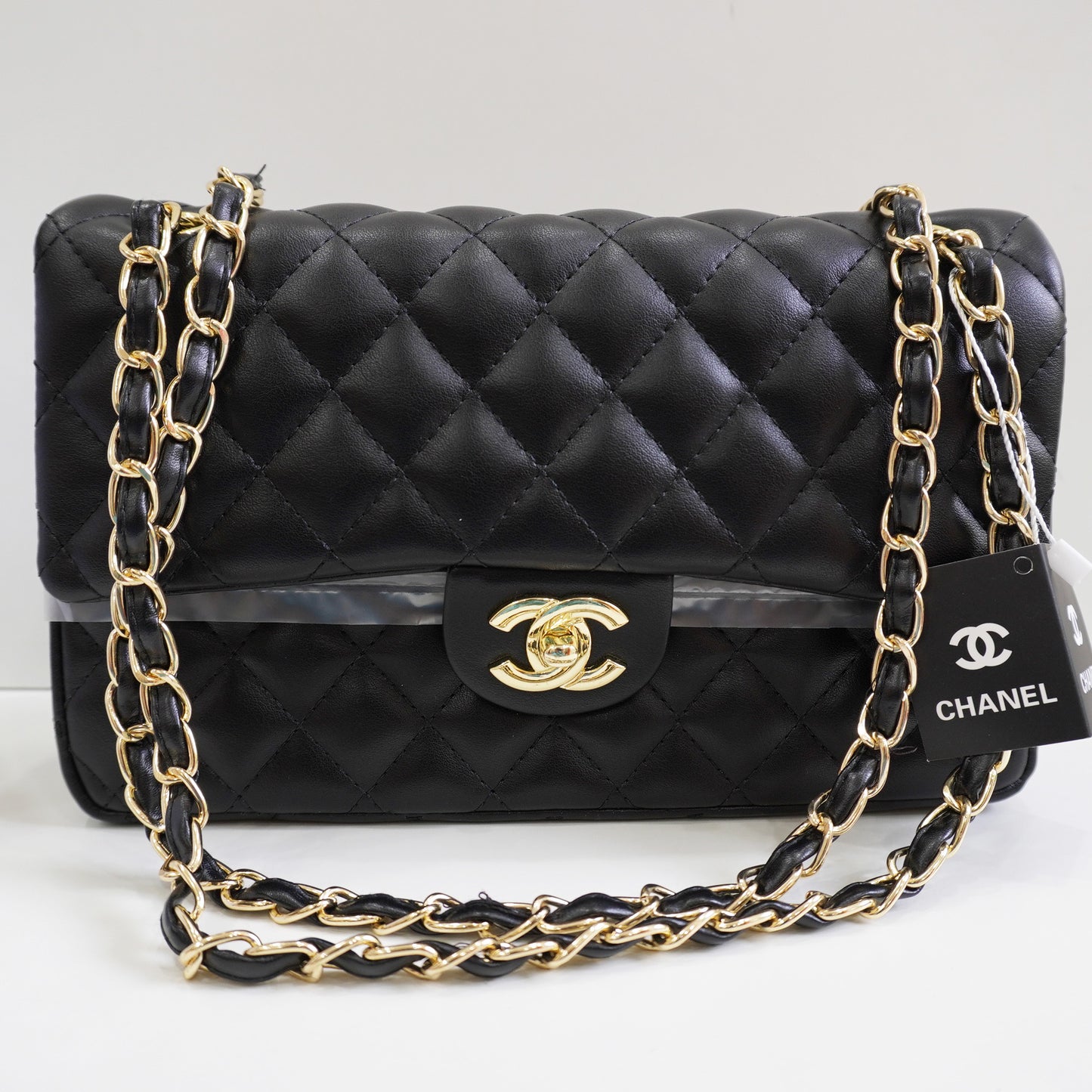 CHNL1 - Elegant Quilted Flap Bag – Black with Gold-Tone Chain