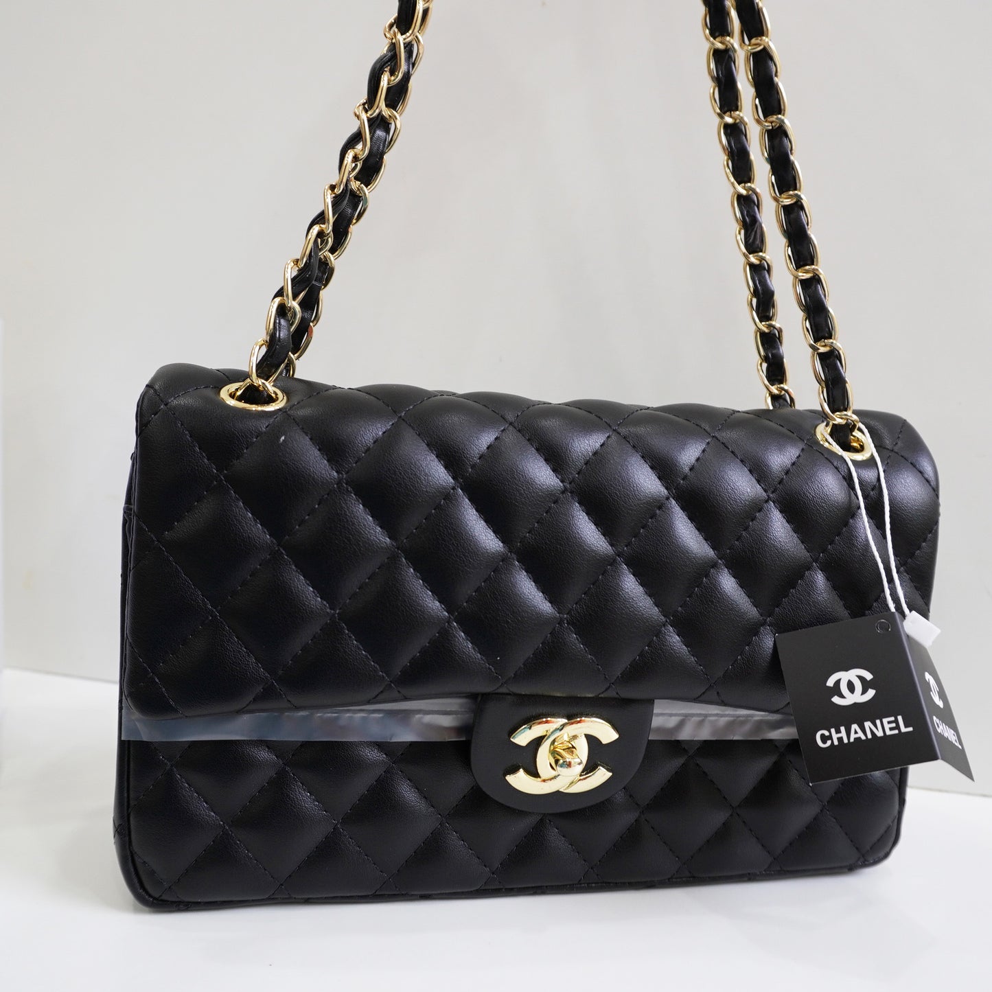CHNL1 - Elegant Quilted Flap Bag – Black with Gold-Tone Chain
