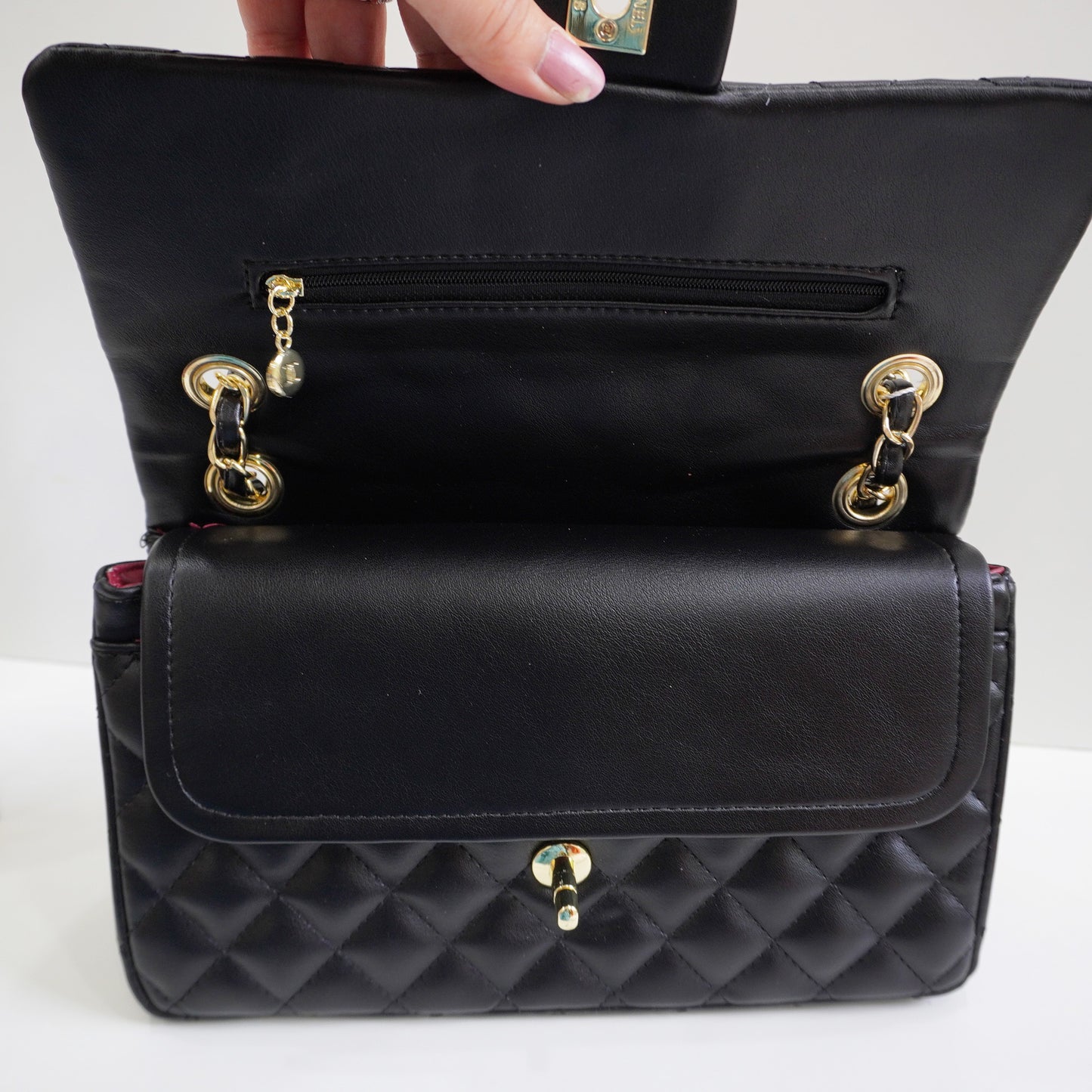 CHNL1 - Elegant Quilted Flap Bag – Black with Gold-Tone Chain