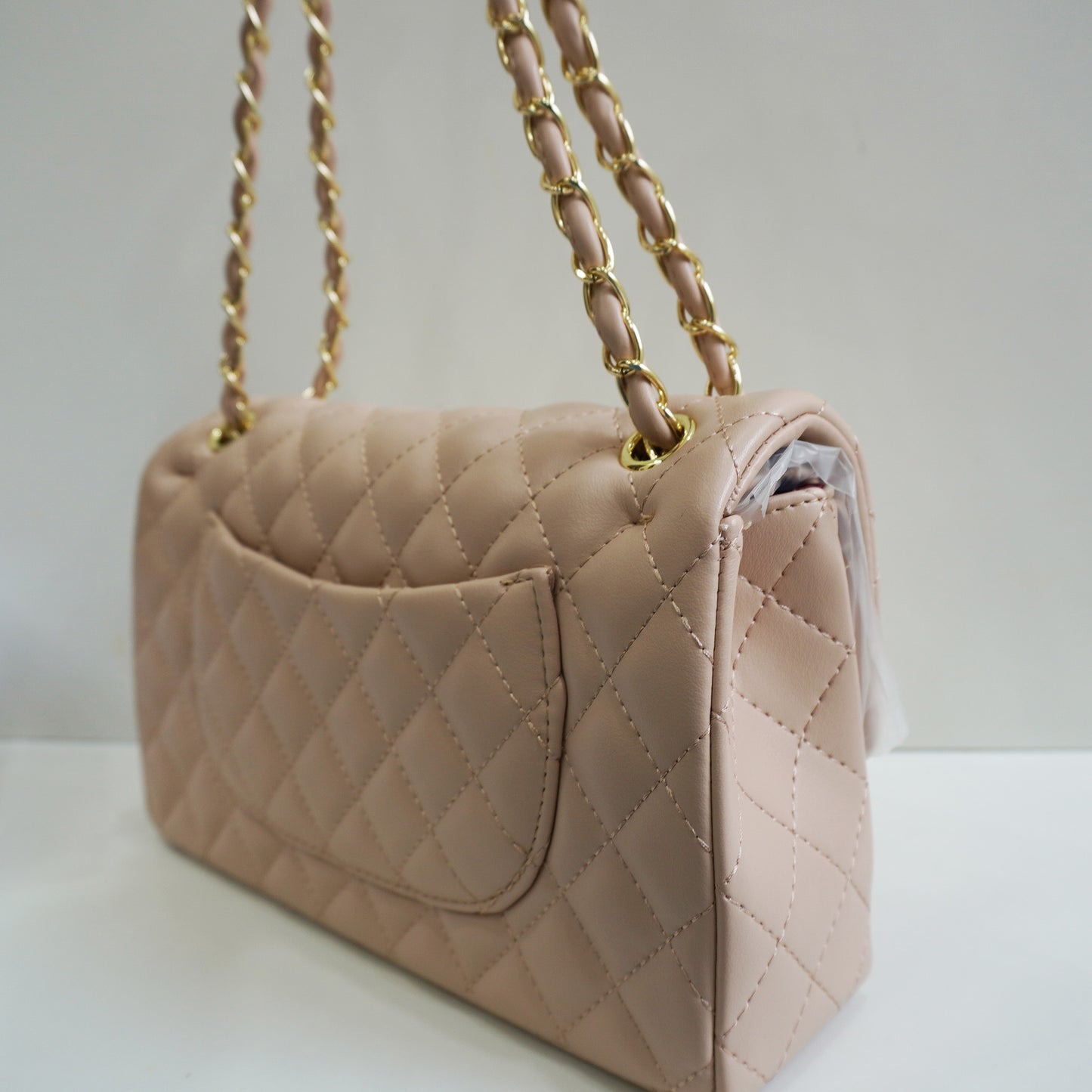 CHNL1 - Elegant Quilted Flap Bag – Beige with Gold-Tone Chain