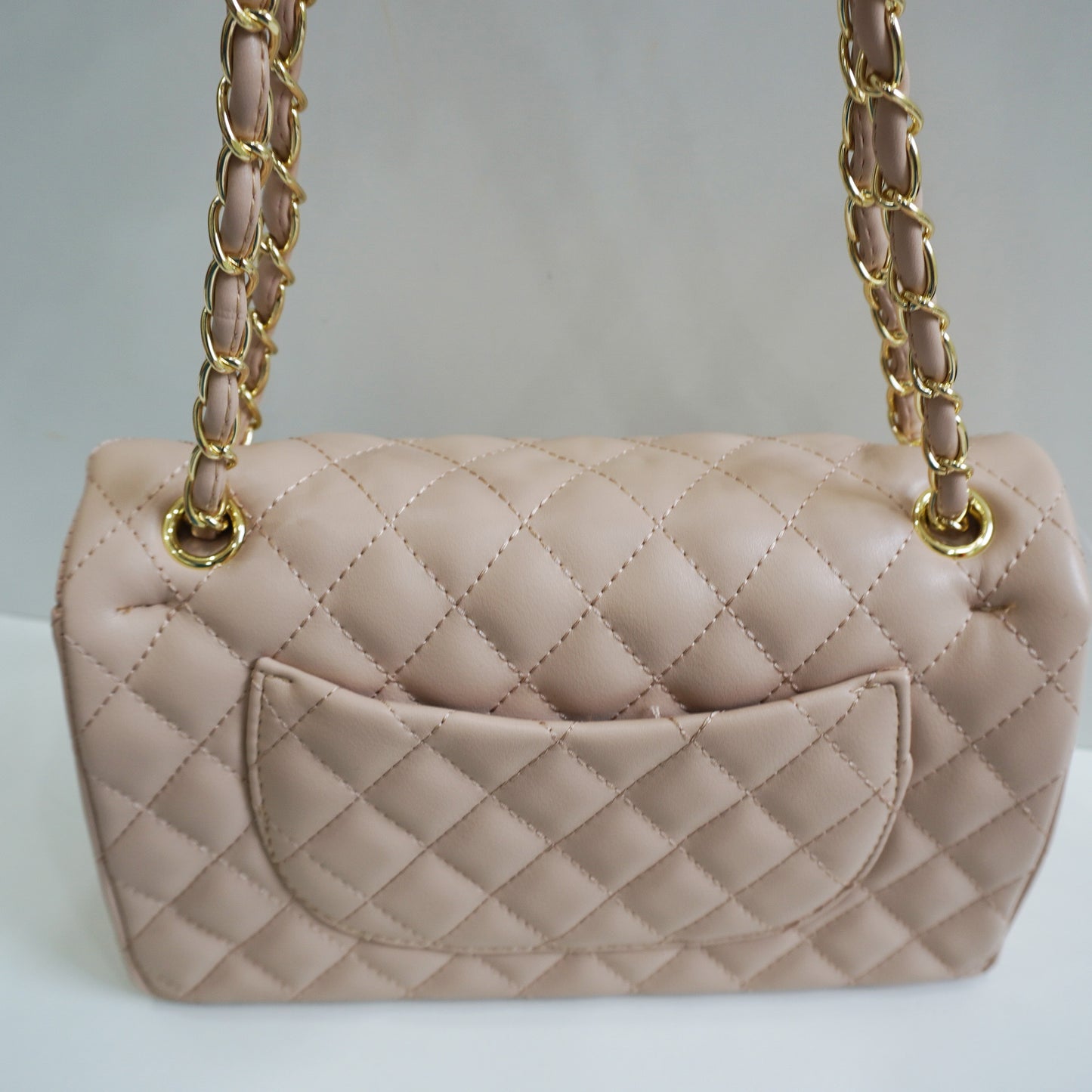 CHNL1 - Elegant Quilted Flap Bag – Beige with Gold-Tone Chain