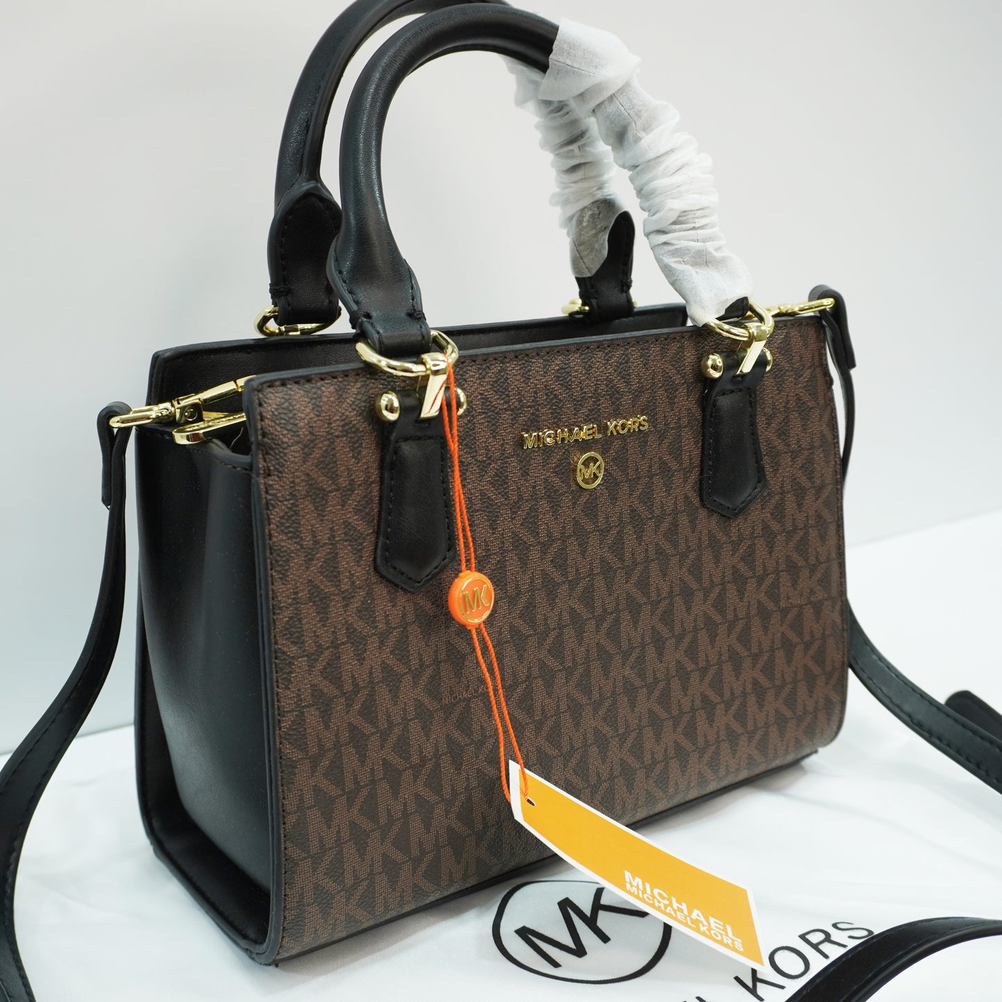 MK335 - Satchel Sling - Coffee Black Monogram Print