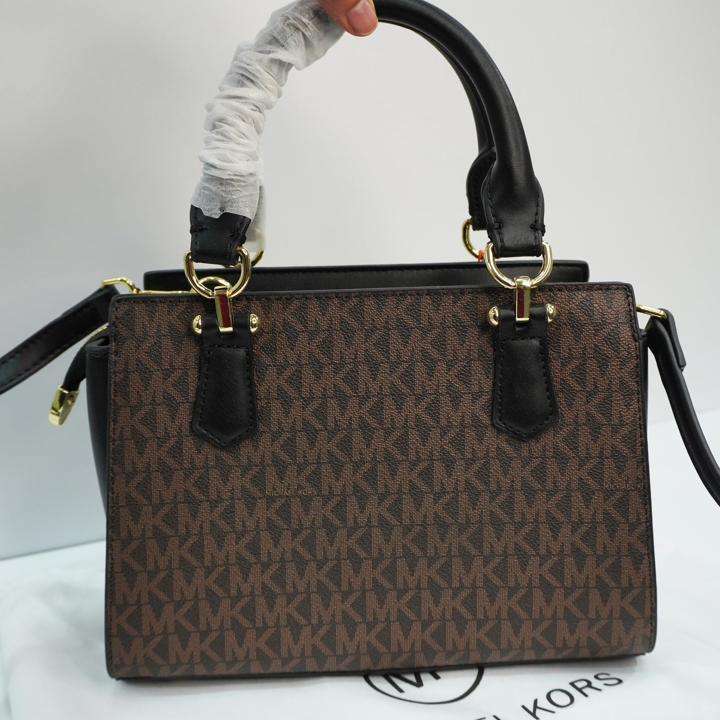 MK335 - Satchel Sling - Coffee Black Monogram Print