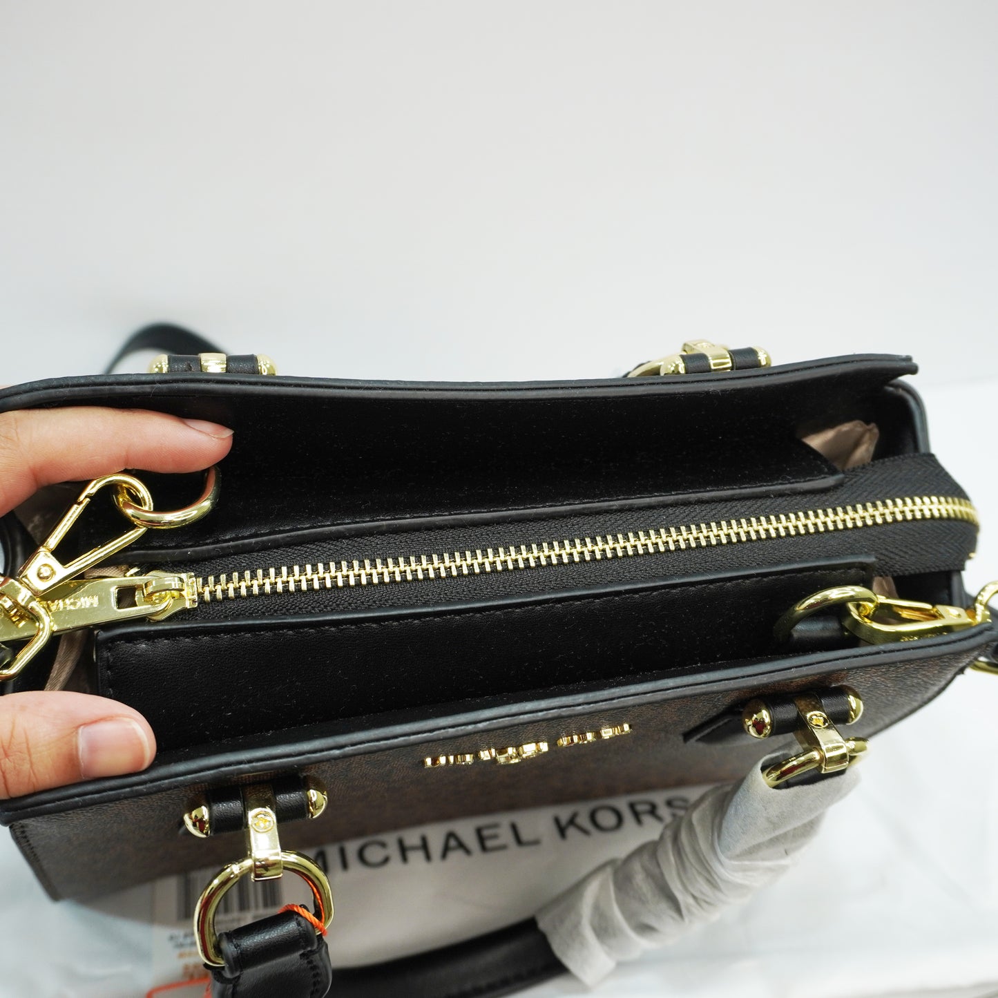 MK335 - Satchel Sling - Coffee Black Monogram Print