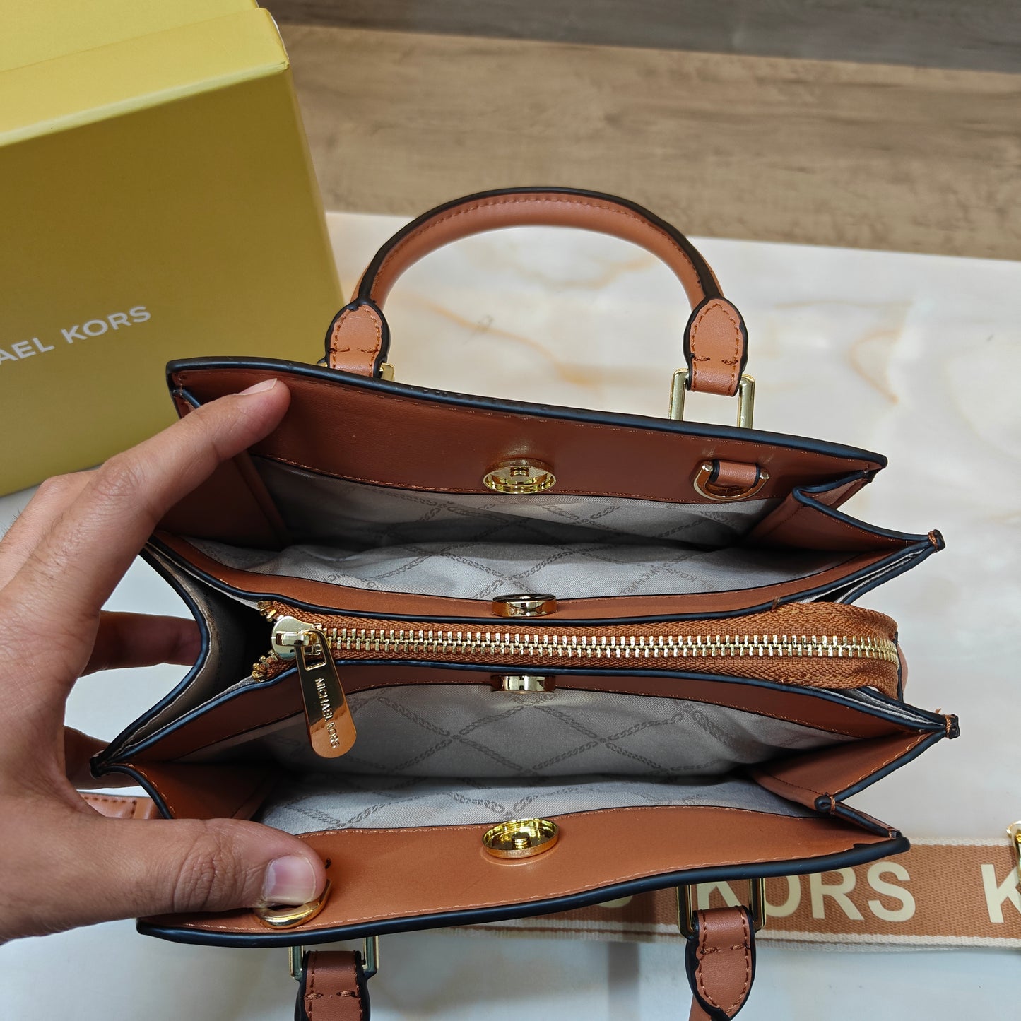 MK Satchel - White Tan