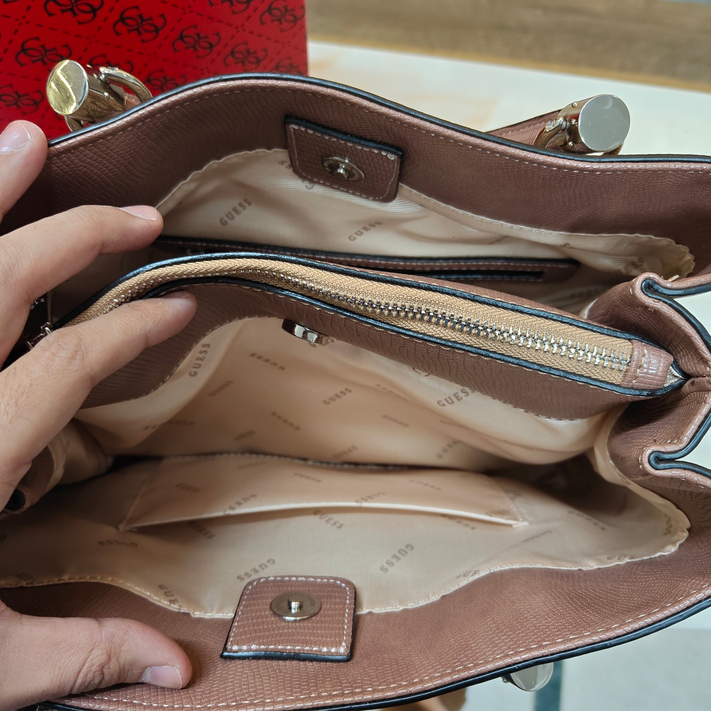 GUESS72 Satchel Bag - Designer Beige
