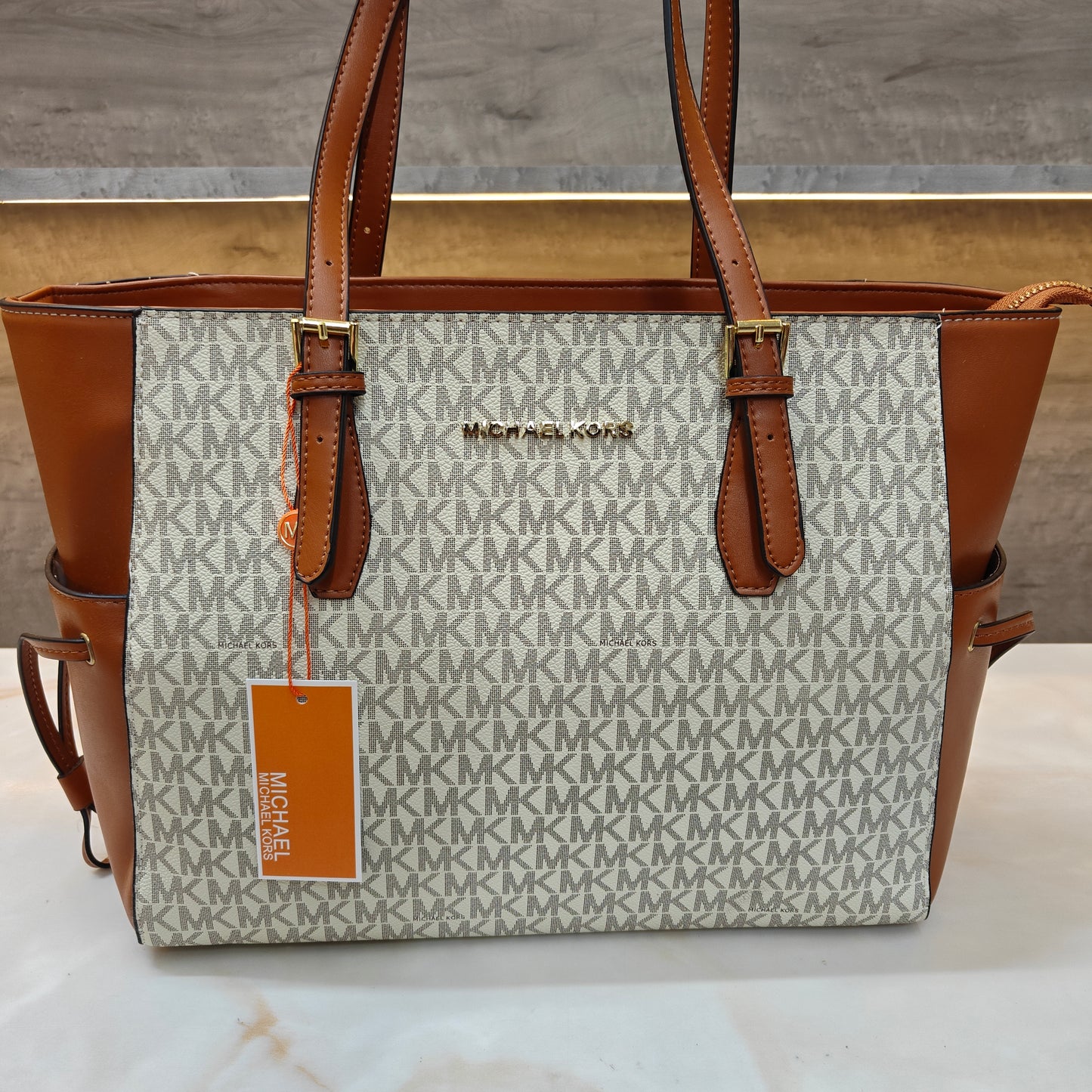 MK55 - 3 Partition Tote Bag (Large) (Tan White)