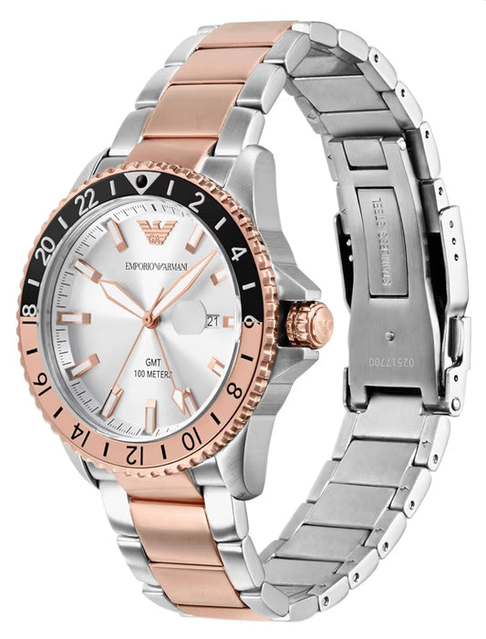 E A Stainless Steel Analog White Dial Multicolor Strap Men's Watch