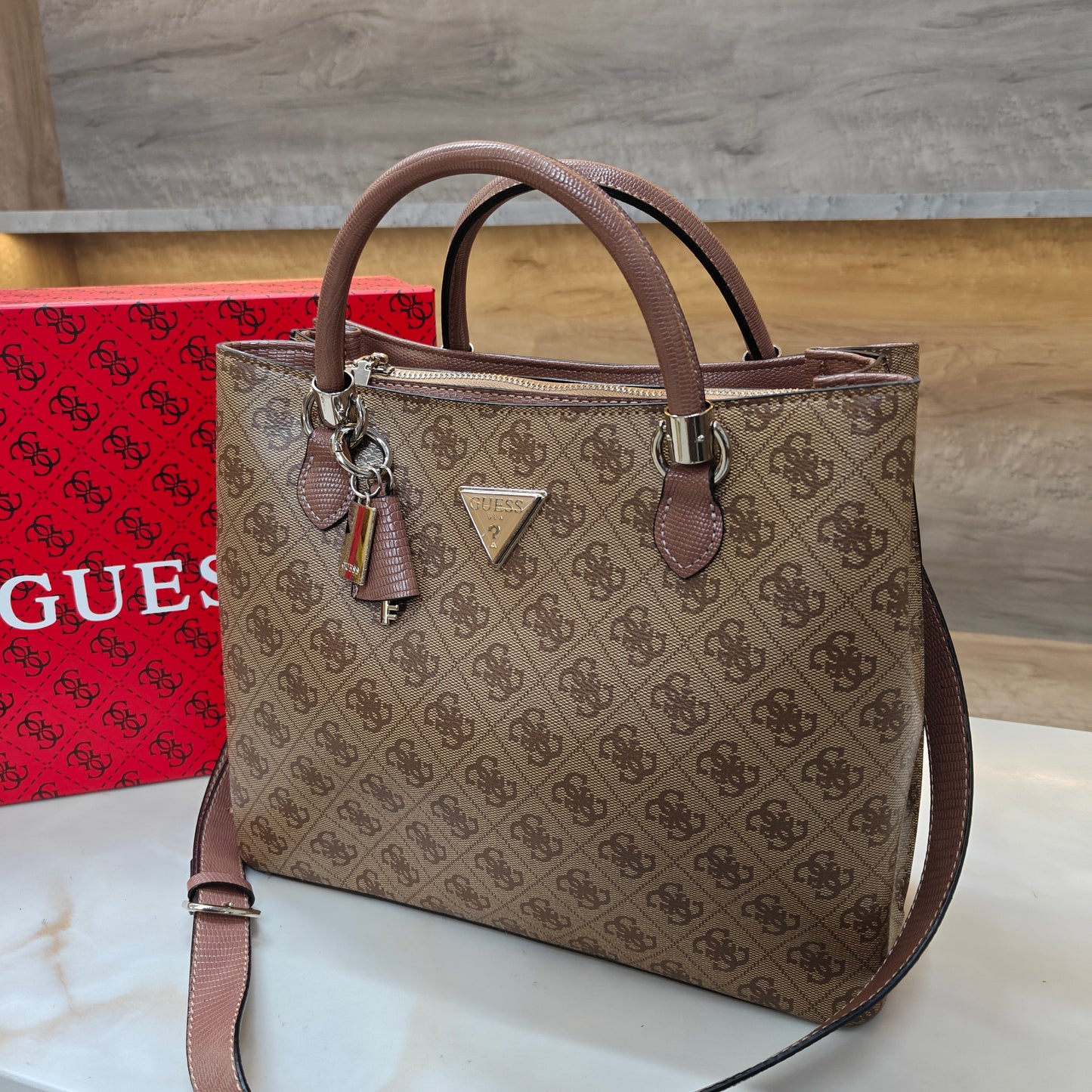 GUESS72 Satchel Bag - Designer Beige