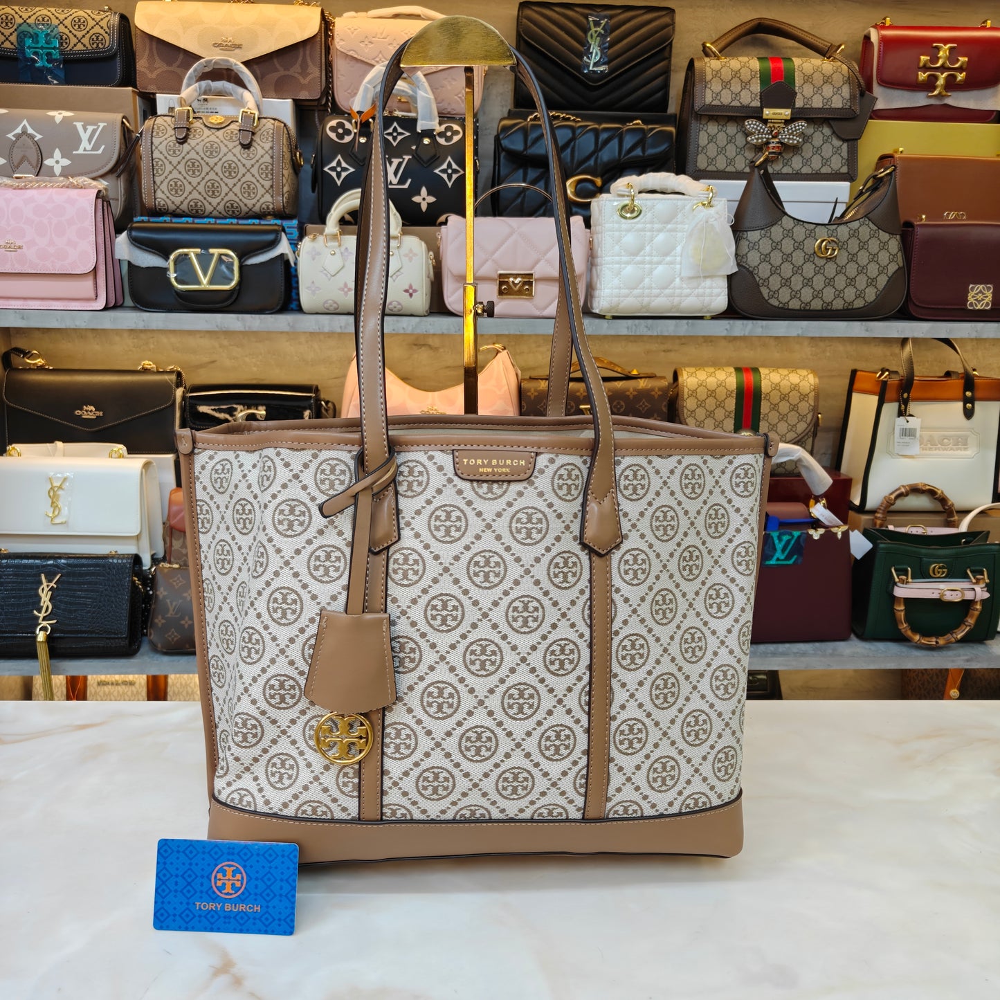 TB Perry T Monogram Triple Compartment - Beige