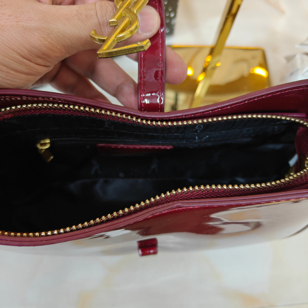 YSL88 Patent Shoulder Bag - Wine