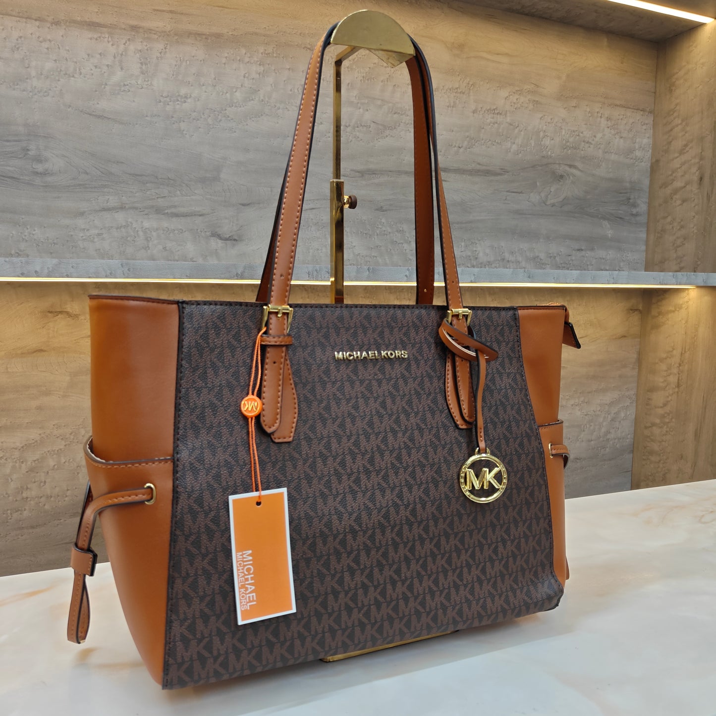 MK55 - 3 Partition Tote Bag (Large) (Tan Coffee Colour)