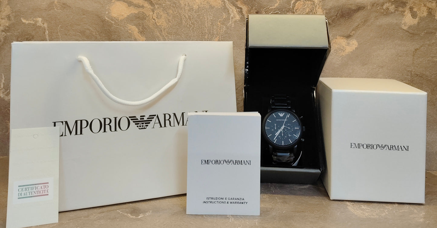 E A Stainless Steel Classic Analog Black Dial Men Watch, Black Band