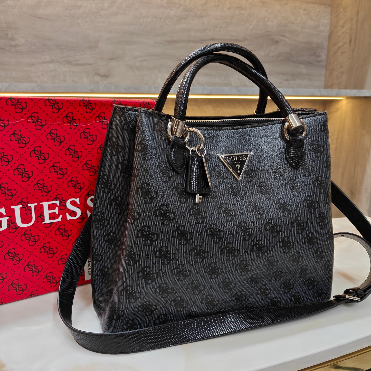 GUESS72 Satchel Bag - Designer Black