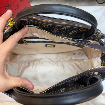 Guess Ginevra Elite Satchel - Dark Monogram Print