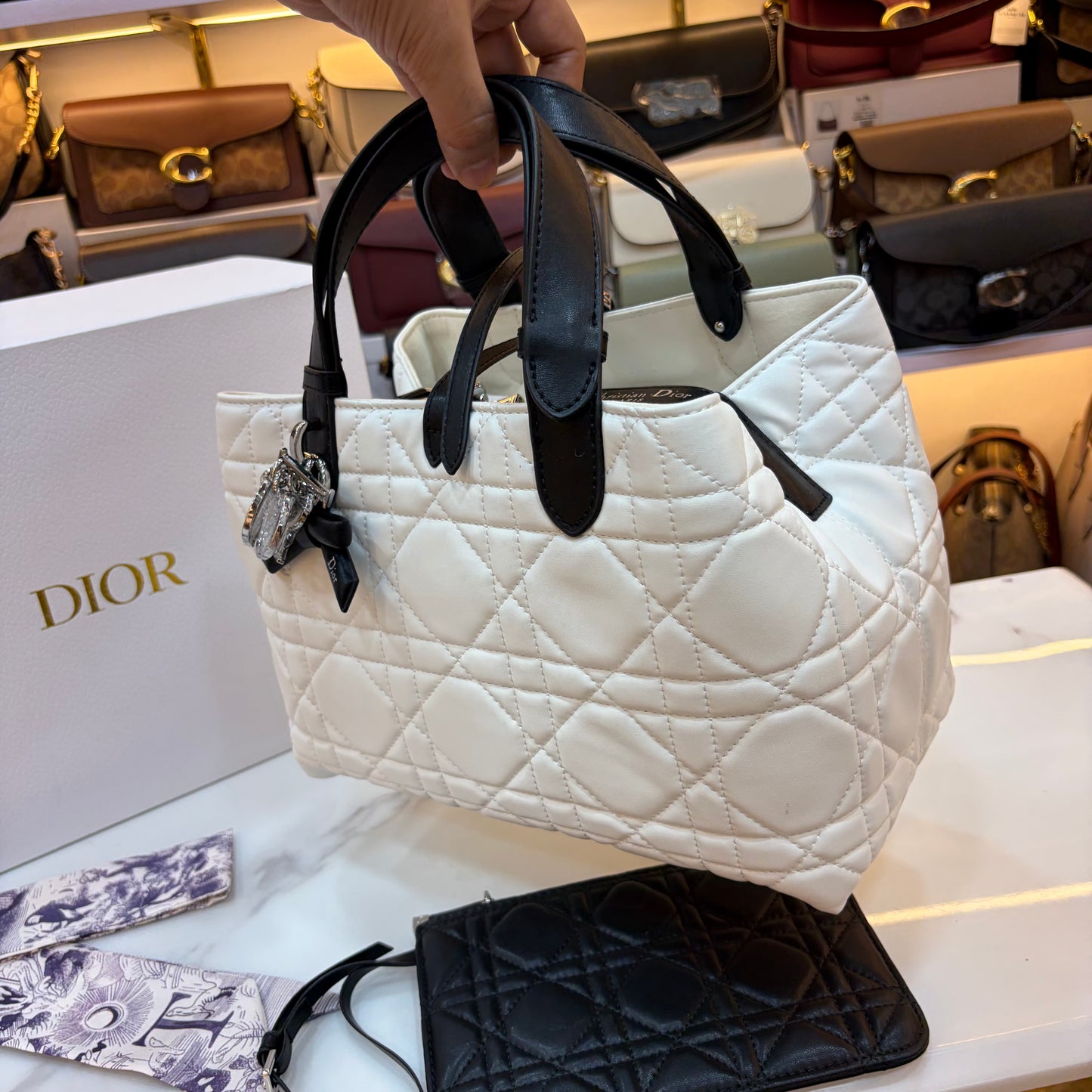 CD Toujours Vertical Tote Bag - White & Black