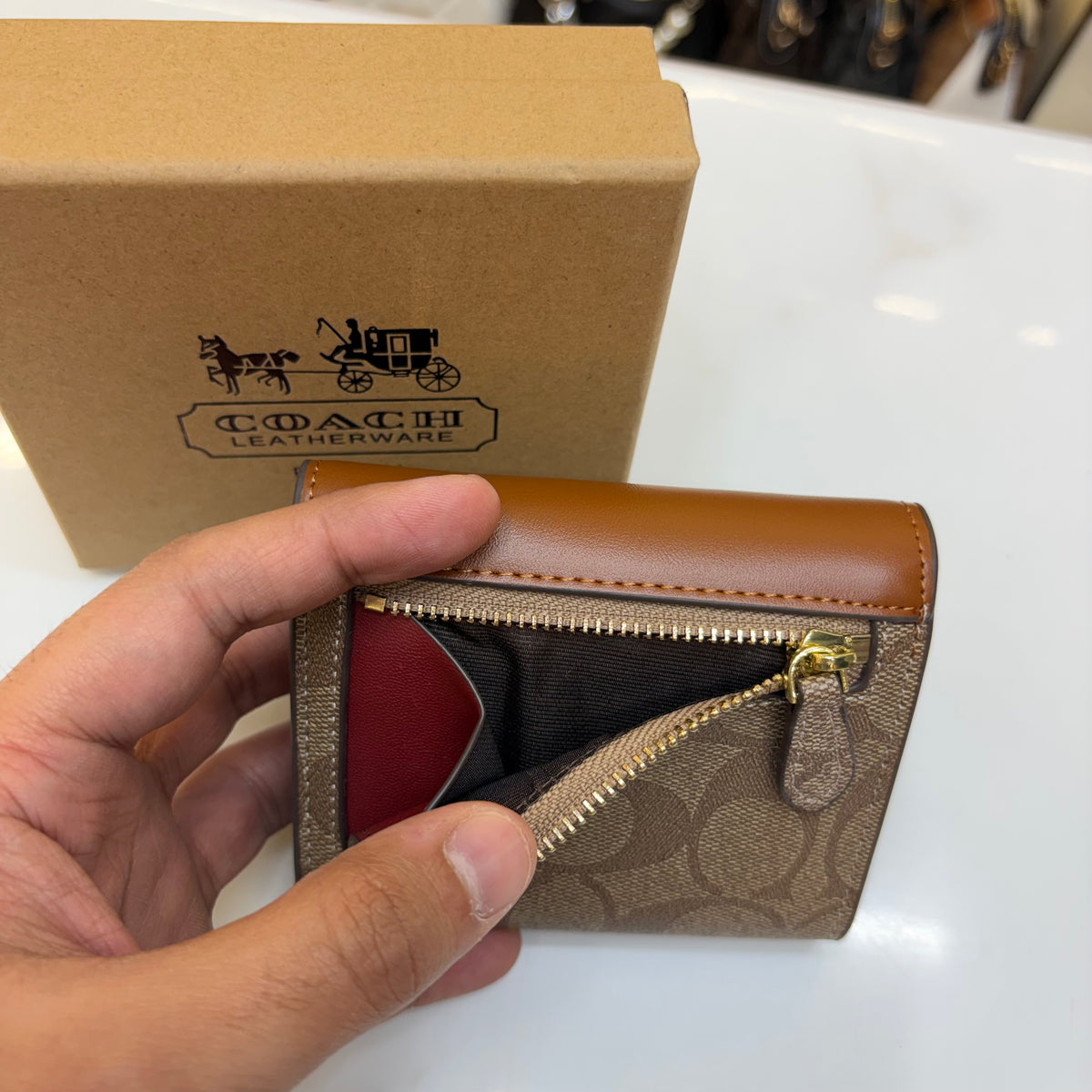 Coch Trifold Wallet - Signature Brown
