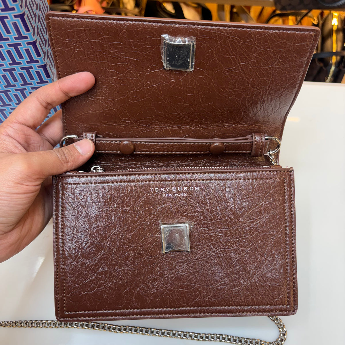 TB Women’s Kira Mini Deconstructed Leather Top-Handle Bag - Coffee