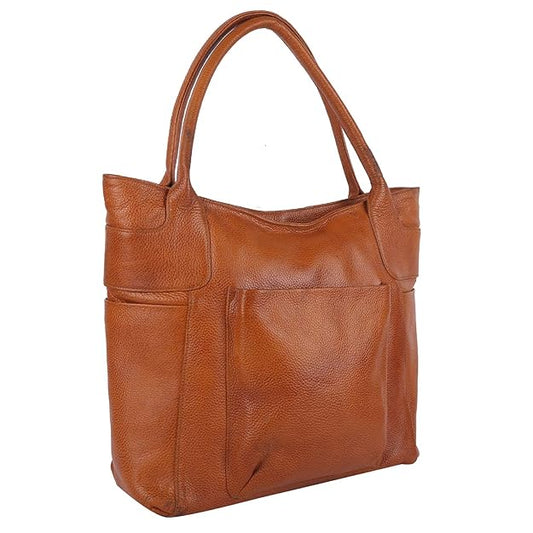 Green Hide Zenya Genuine Leather Ladies Shoulder Side Bag – Large Capacity Tan Brown Classic Tote