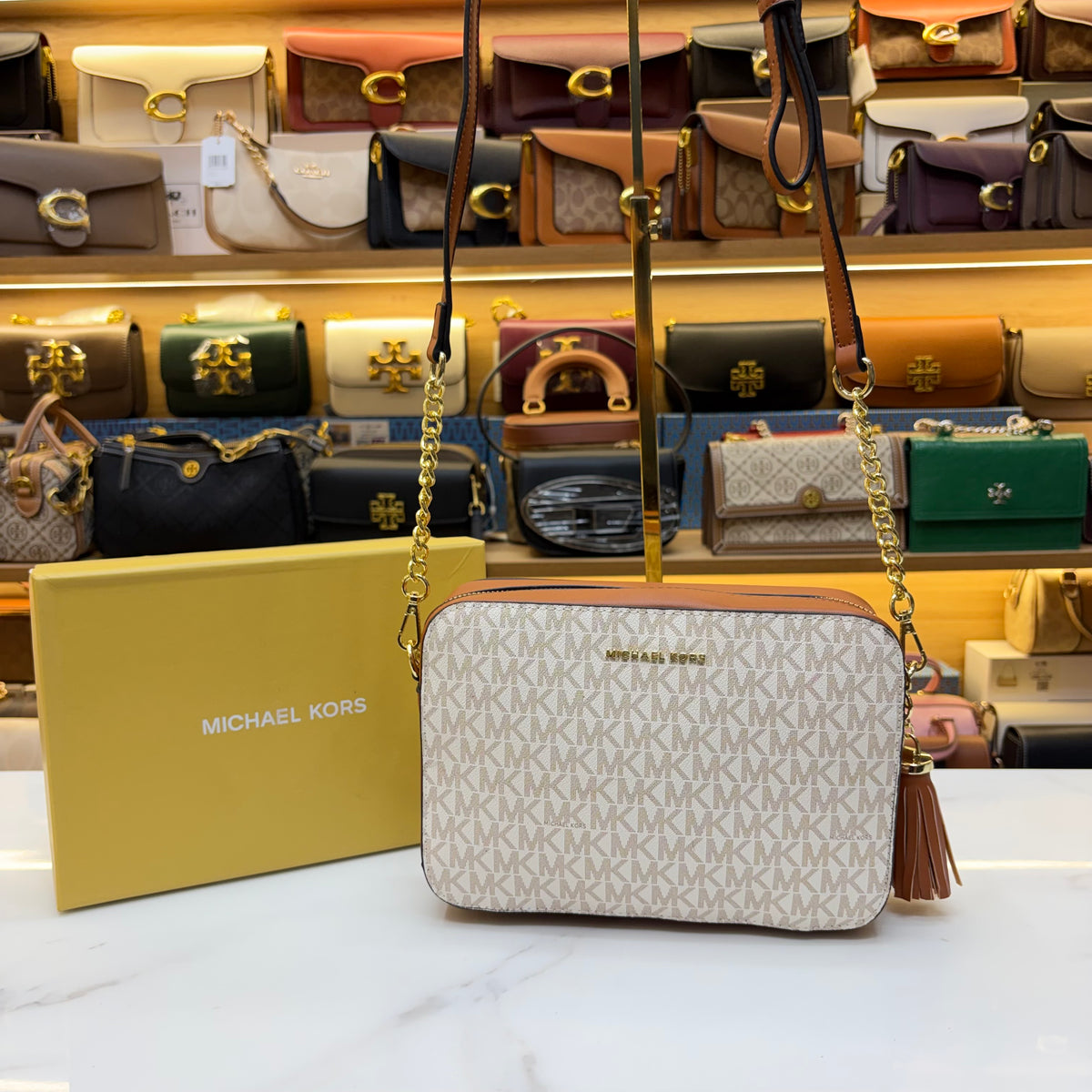 MK White Jet Set Large Crossbody Bag