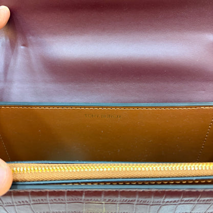TB Eleanor Medium Croc Embossed Bag - Wine