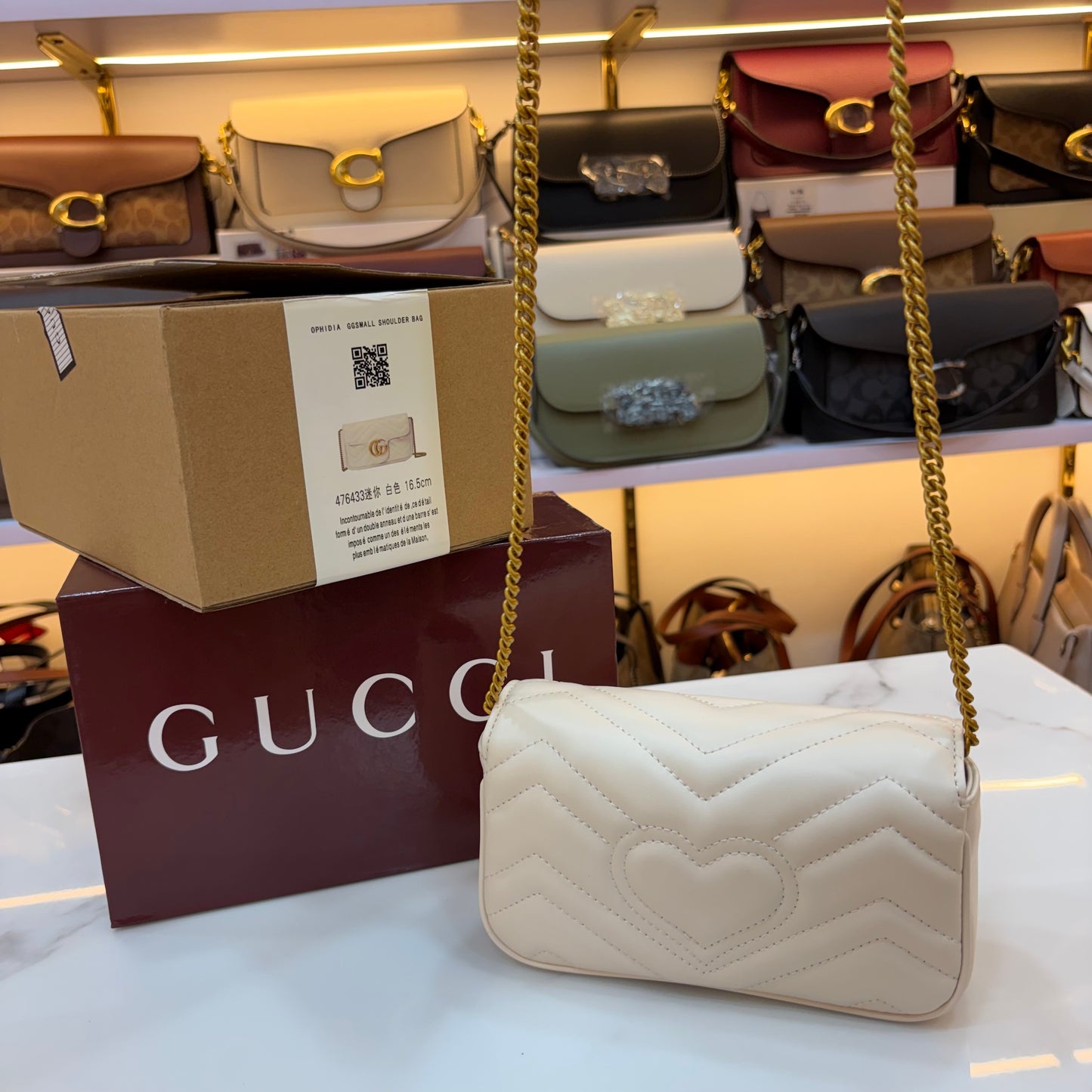 GG Marmont Mini Sling Bag - White (Ultra Premium Double Box)