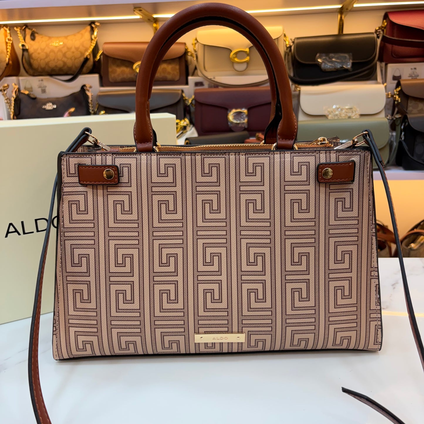 ALD Geometric Monogram Satchel - Brown