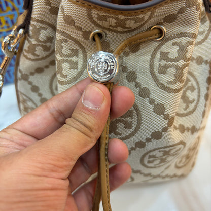 TB T Monogram Jacquard Bucket Bag - Cream Monogram Pattern