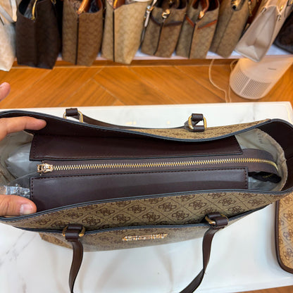 GUS Monogram Tote Bag - Beige & Coffee