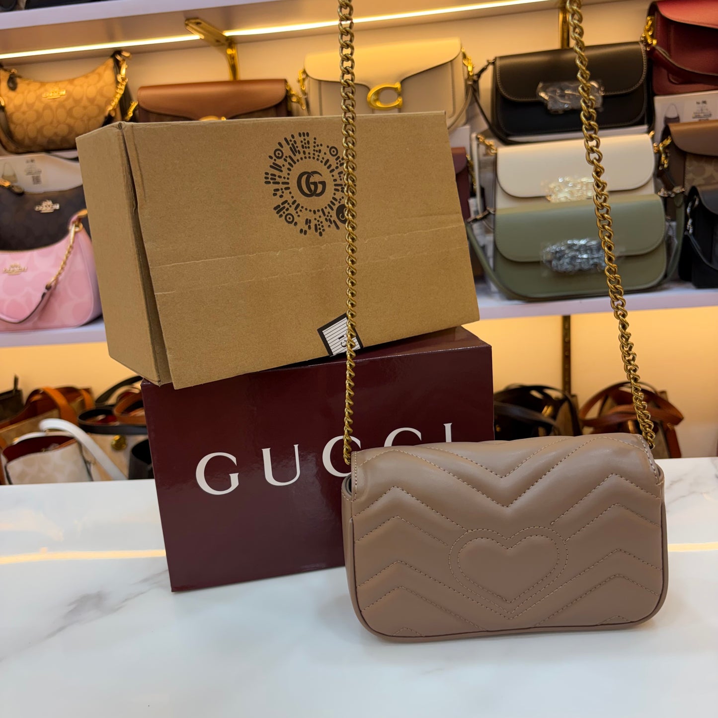 GG Marmont Mini Sling Bag - Beige (Ultra Premium Double Box)