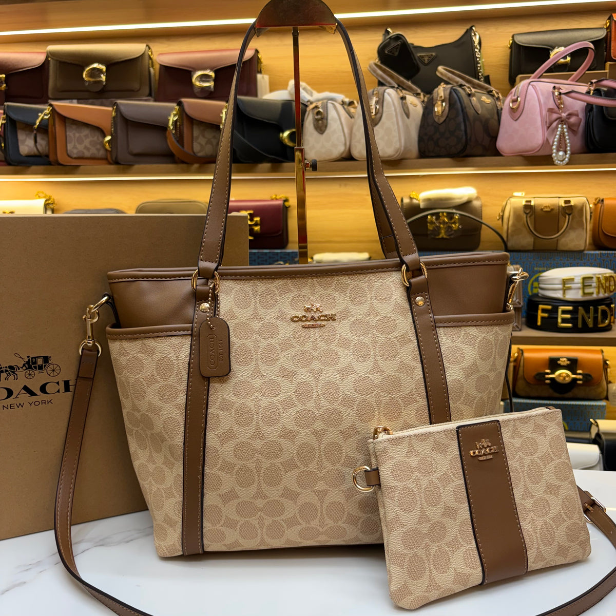 Coch Premium Tote With Wallet - Light Apricot