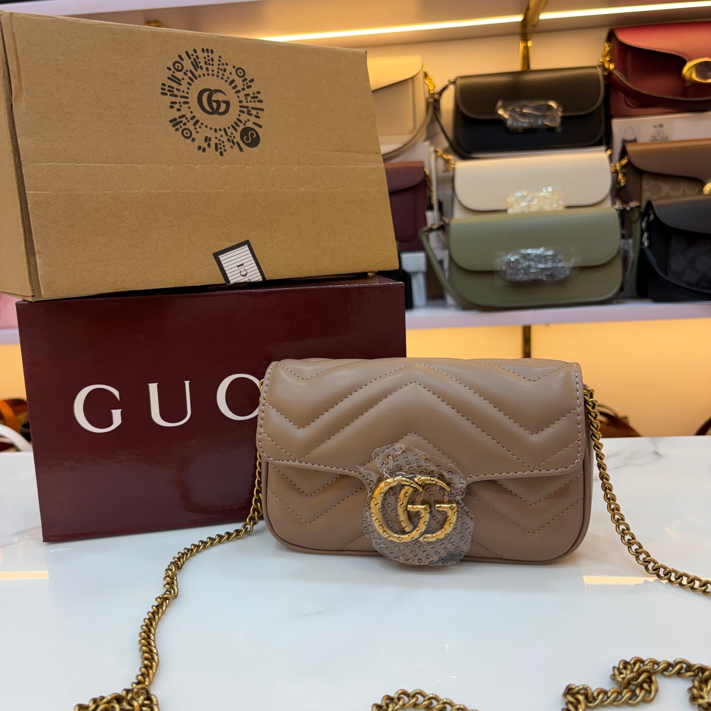 GG Marmont Mini Sling Bag - Beige (Ultra Premium Double Box)