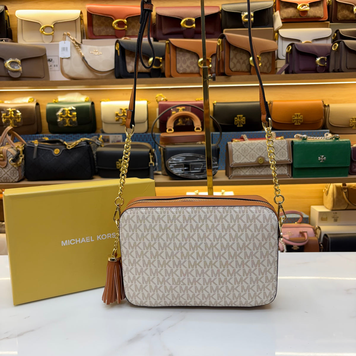 MK White Jet Set Large Crossbody Bag