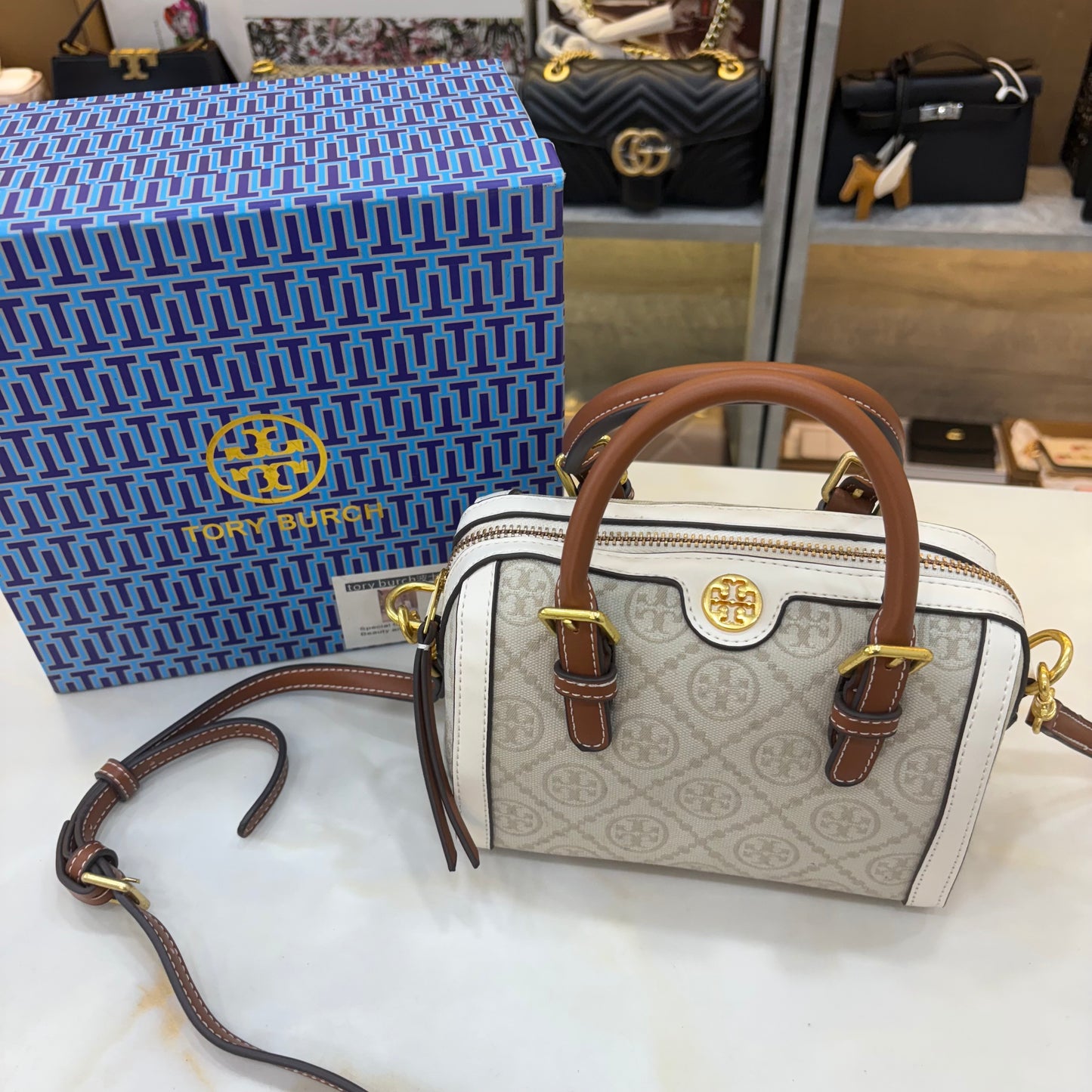 TB Monogram Speedy - White & Tan
