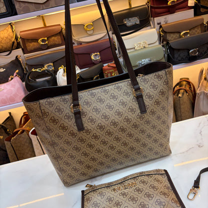 GUS Monogram Tote Bag - Beige & Coffee