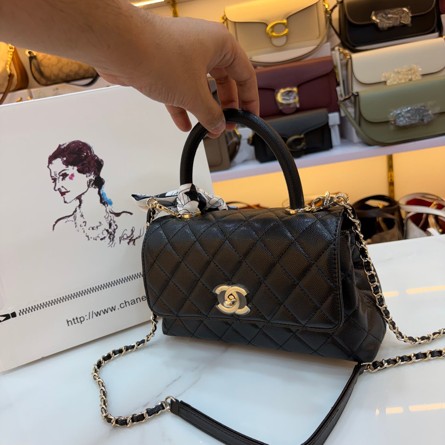 CHNL Coco Handle Flap Bag - Black