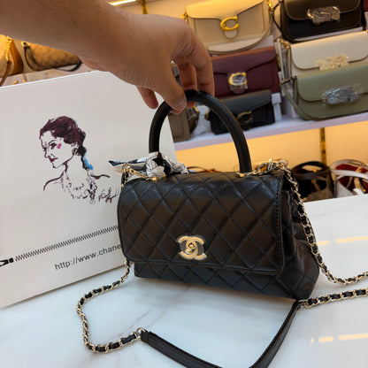 CHNL Coco Handle Flap Bag - Black