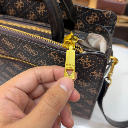 Guess Ginevra Elite Satchel - Dark Monogram Print