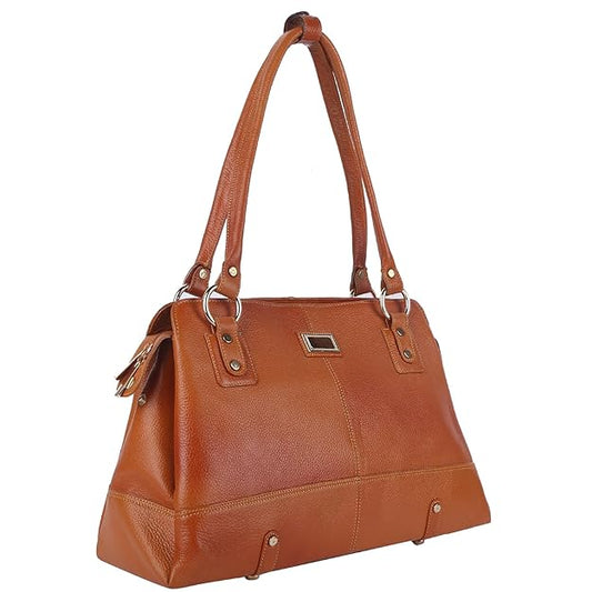 Green Hide Azari Pure Leather Ladies Shoulder Side Bag – Large Tan Classic Tote Handbag