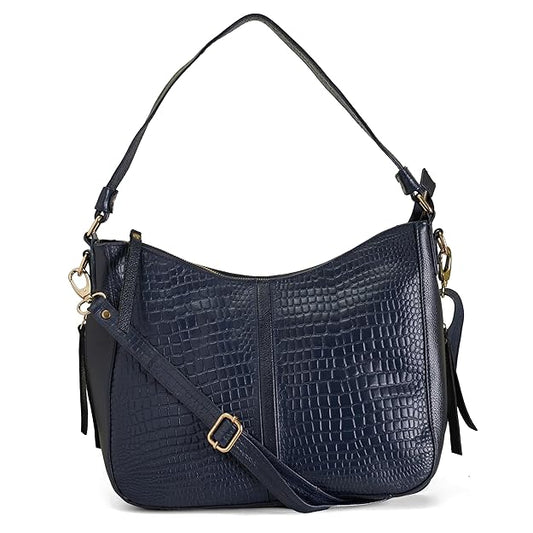 Green Hide Soraya Leather Ladies Shoulder Side Bag – Crocodile Pattern Large Stylish Handbag