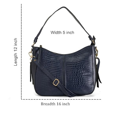 Green Hide Soraya Leather Ladies Shoulder Side Bag – Crocodile Pattern Large Stylish Handbag