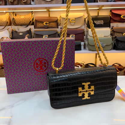 TB Eleanor Medium Croc Embossed Bag - Black
