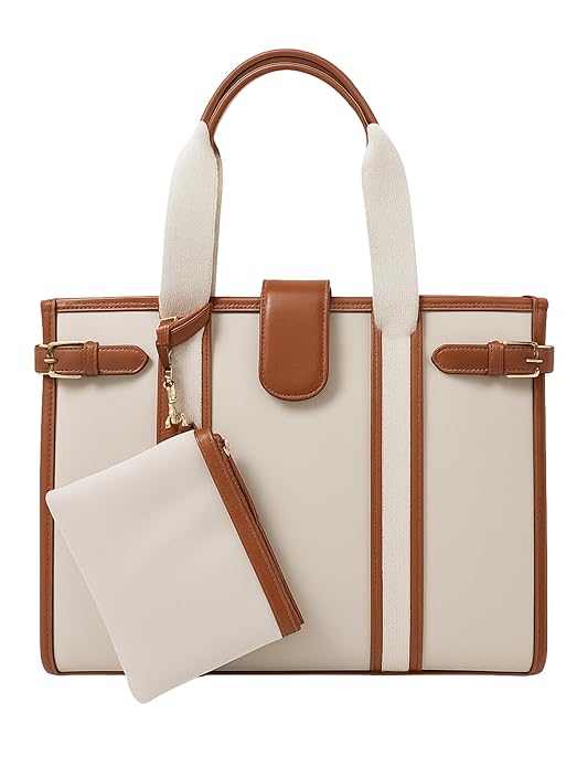 THE POWER TOTE Laptop Tote Bag for Women – 15 Inch Large Capacity Work & Travel Handbag (Beige)